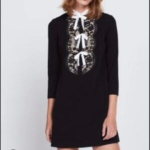 Sandro lace inset Bow collar coquette black dress